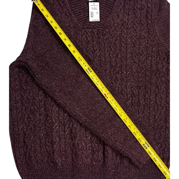 JOSEPH ABBOUD Mens XL Wool Blend Cable Knit Shawl Neck Sweater Burgundy Menswear